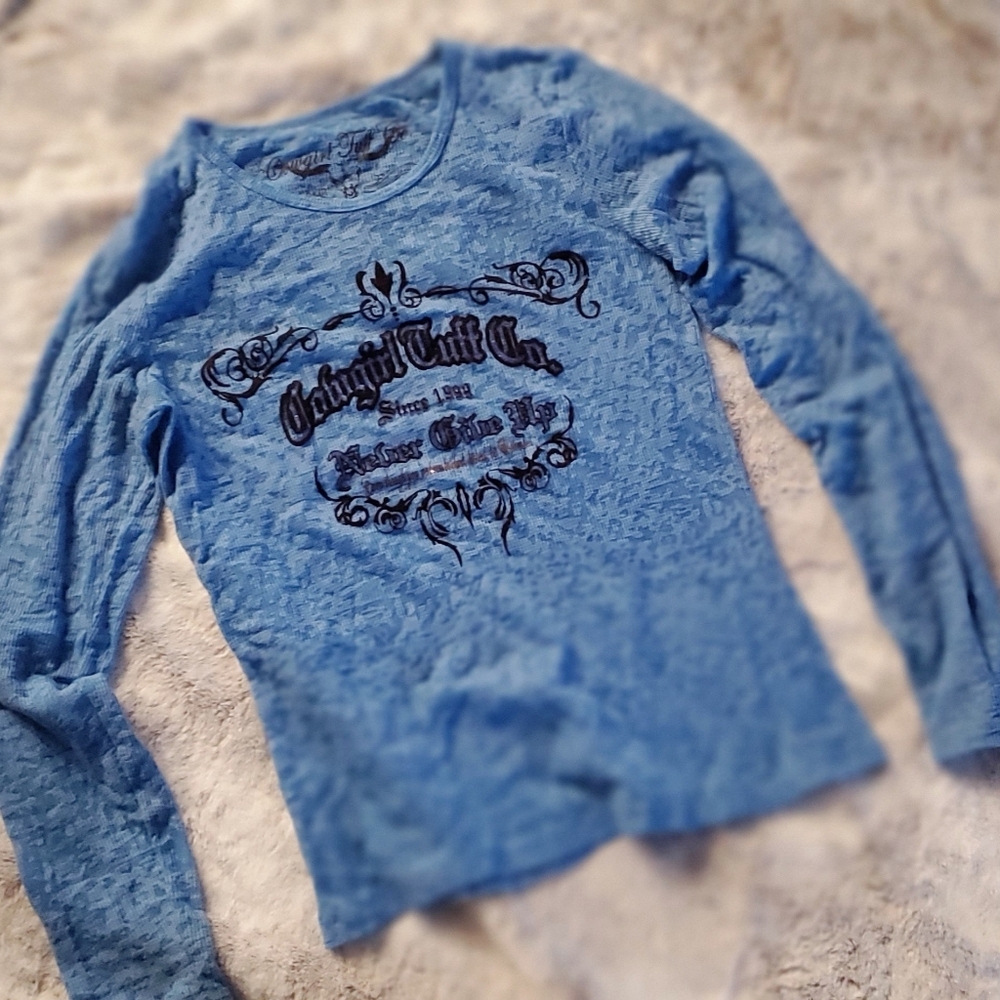 Cowgirl Tuff Medium Light Blue Burnout Longsleeve
